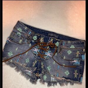 Kendall & Kylie Blue Embroidered Women's Shorts